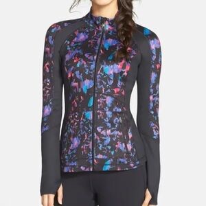 Nordstrom Zella Reversible Yoga Full Zip Jacket Mock Neck Black Purple M/L
